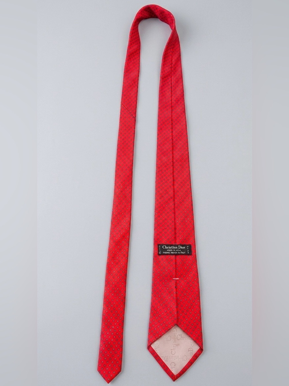Vintage Christian Dior Silk Tie Red Geometric Polka Dot - Fabric woven in Italy
